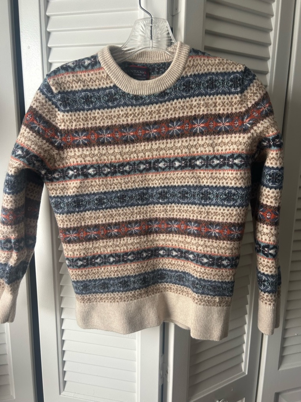 UNTUCKit Cream Fair Isle Wool Crewneck Sweater